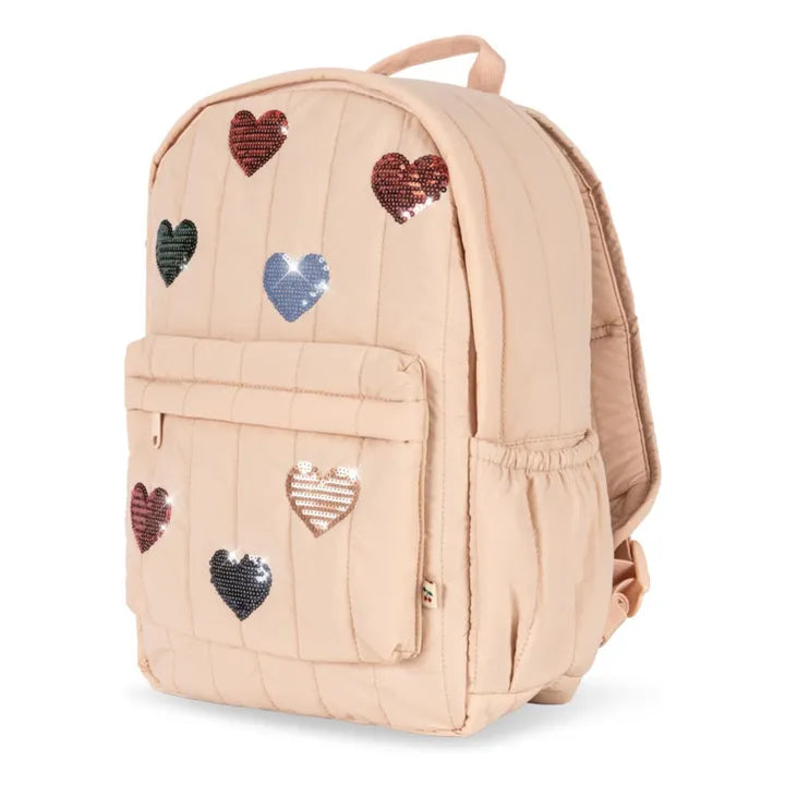 Sac à Dos Matelassé Juno Coeurs Brodés | Rose pâle - Konges Sløjd