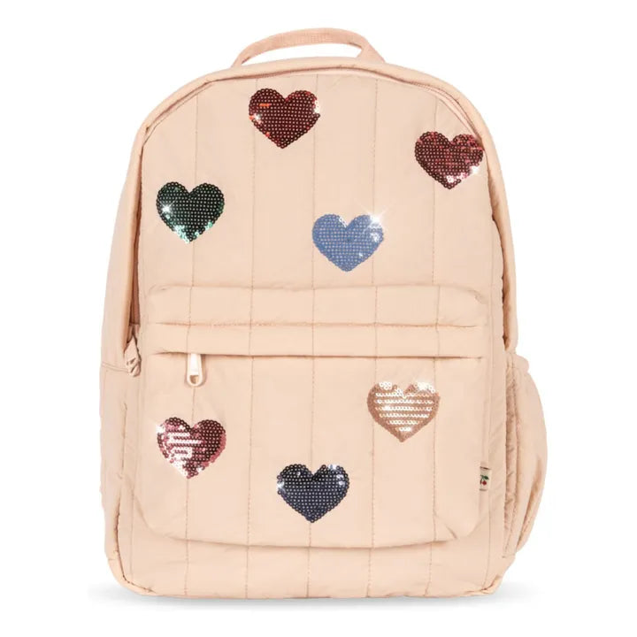 Sac à Dos Matelassé Juno Coeurs Brodés | Rose pâle - Konges Sløjd