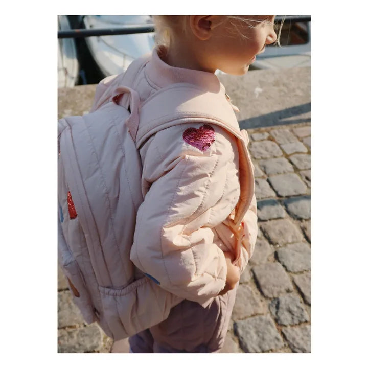 Sac à Dos Matelassé Juno Coeurs Brodés | Rose pâle - Konges Sløjd