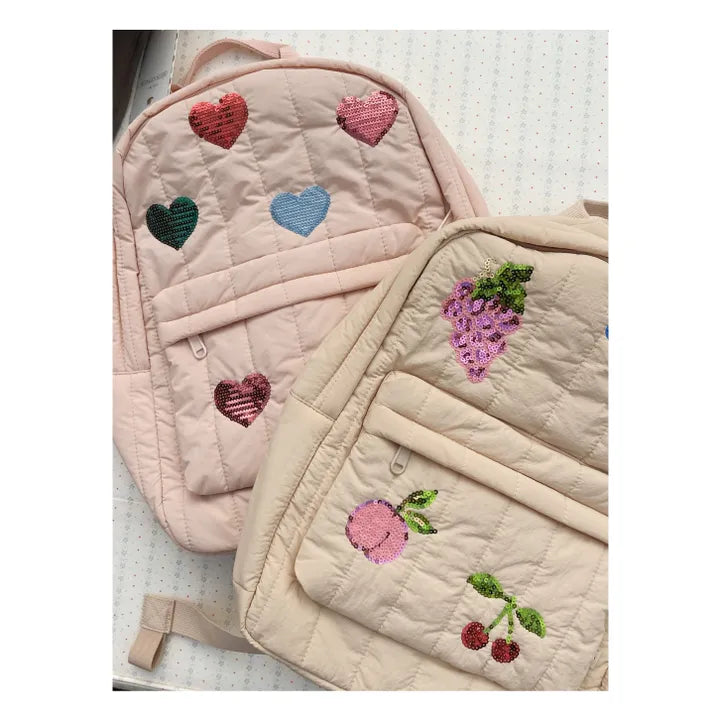 Sac à Dos Matelassé Juno Coeurs Brodés | Rose pâle - Konges Sløjd