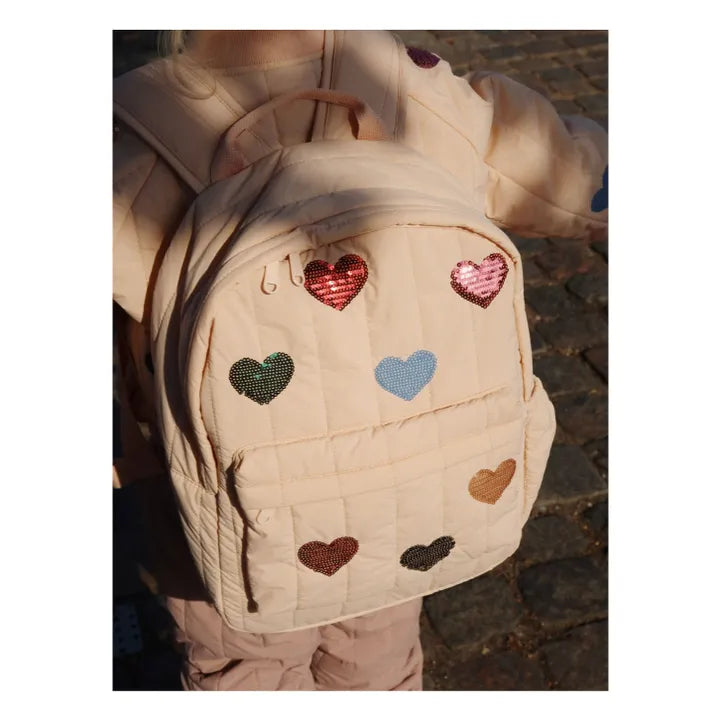 Sac à Dos Matelassé Juno Coeurs Brodés | Rose pâle - Konges Sløjd