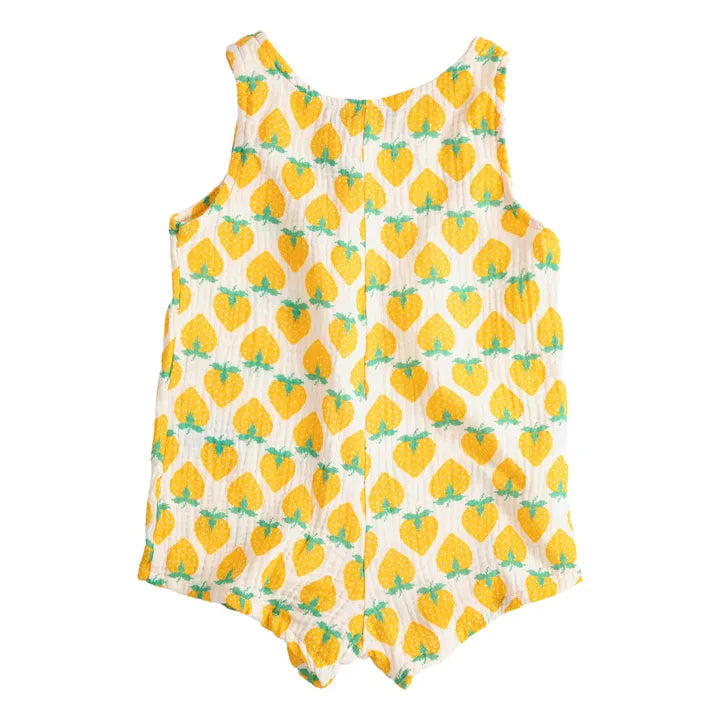 Barboteuse Fraises Gaze de Coton Bio | Ecru - Bobo choses