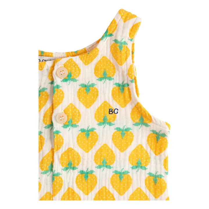 Barboteuse Fraises Gaze de Coton Bio | Ecru - Bobo choses