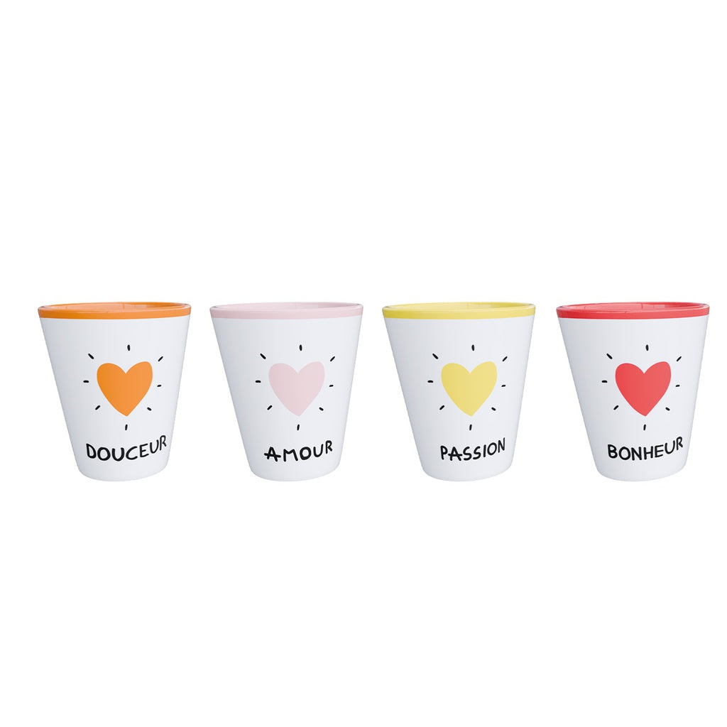 Set de 4 gobelets amour cœur D6,3 H7,2cm