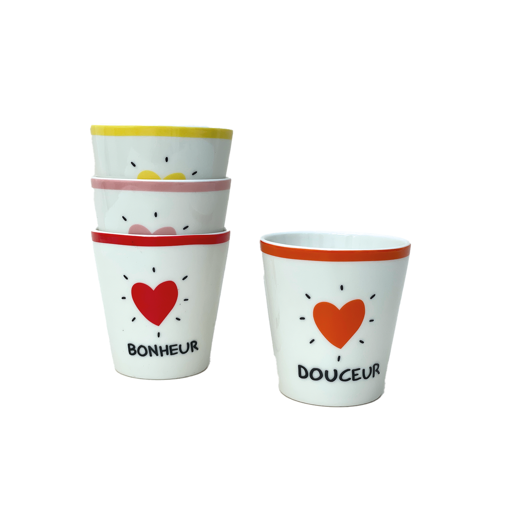 Set de 4 gobelets amour cœur D6,3 H7,2cm
