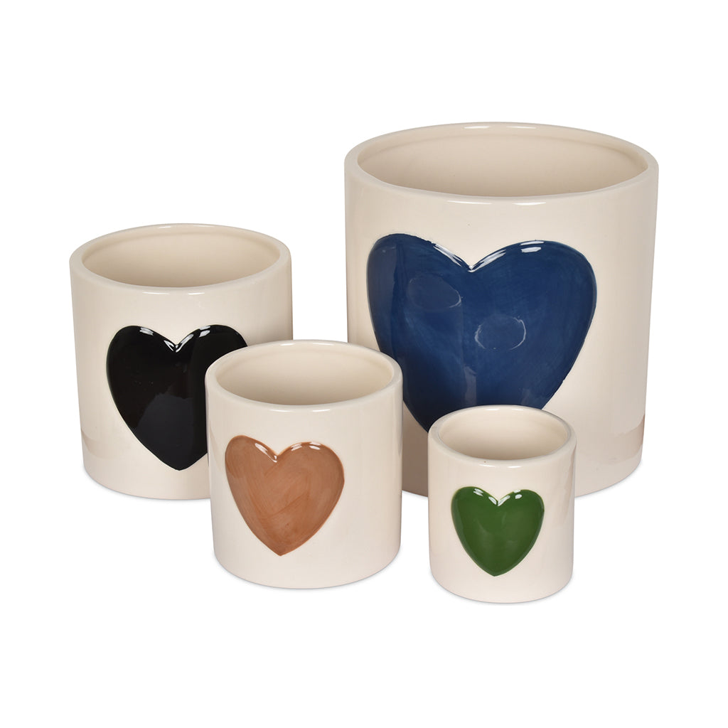 Set de 4 pots cœurs multicolore D14 H14cm
