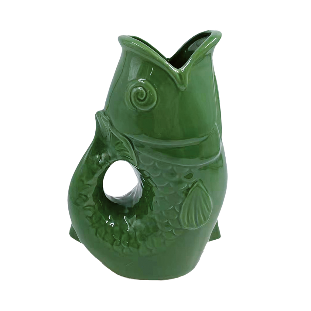 Vase pichet poisson gm vert L16,5 P11 H25,3cm