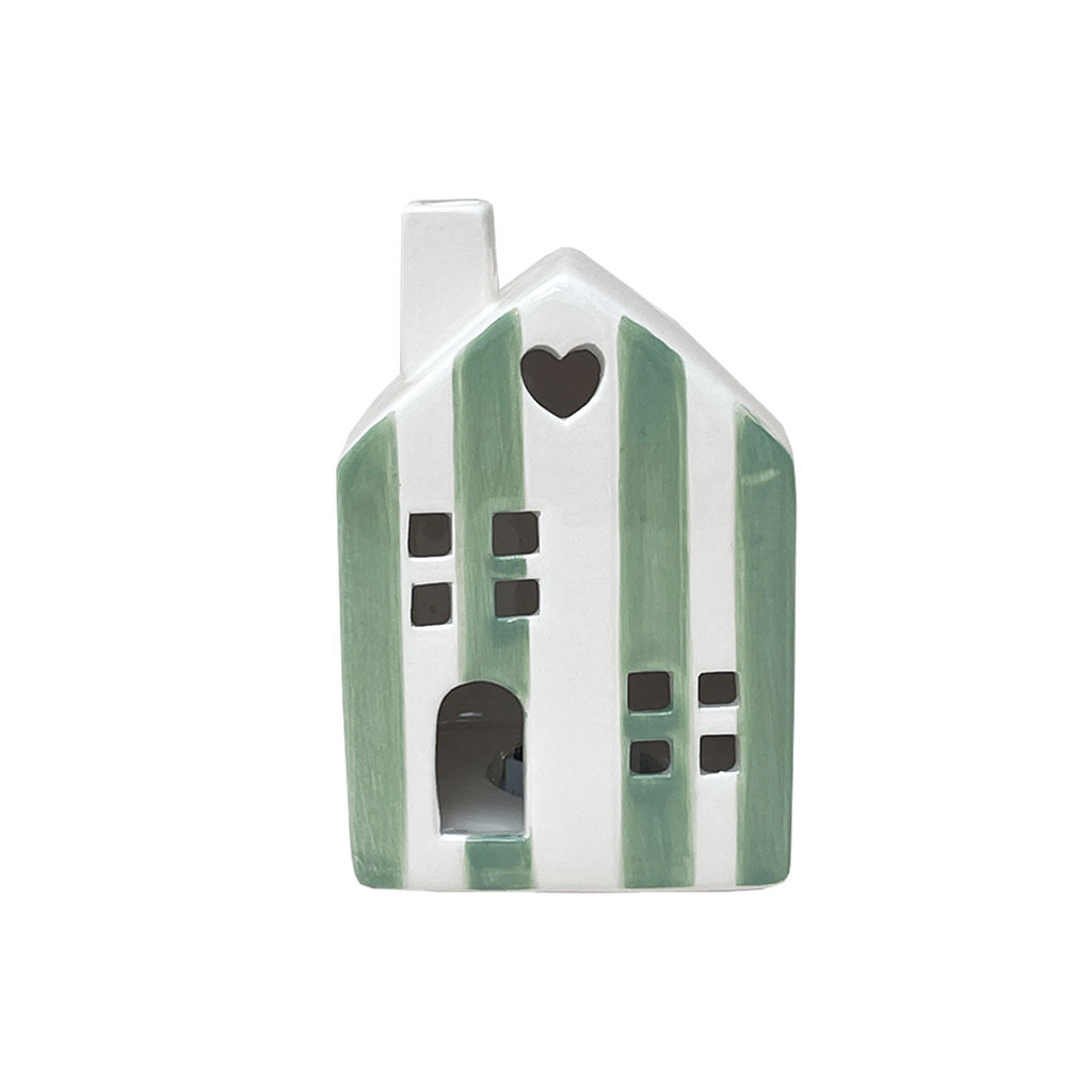 Déco lumineuse maisonette rayé matcha LED à piles D7 H10cm
