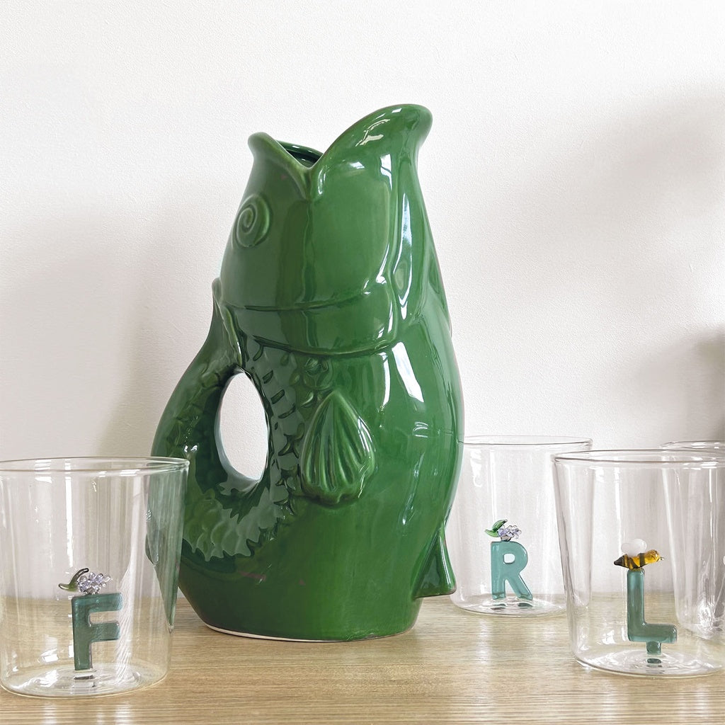 Vase pichet poisson gm vert L16,5 P11 H25,3cm