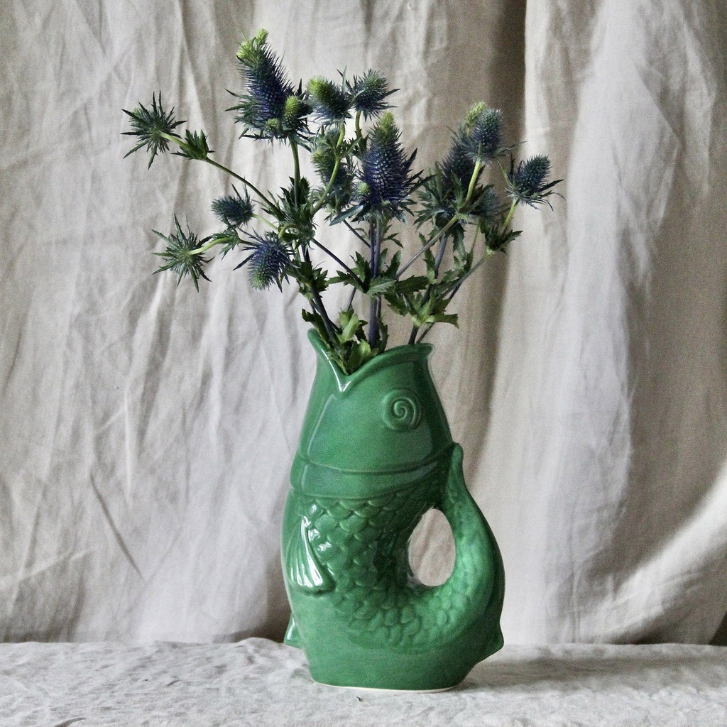 Vase pichet poisson gm vert L16,5 P11 H25,3cm