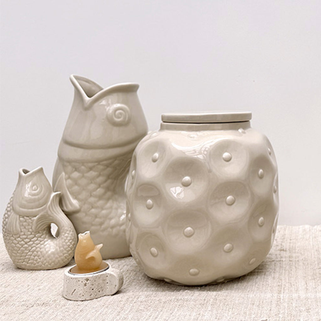 Vase pichet poisson gm sable L16,5 P11 H25,3cm