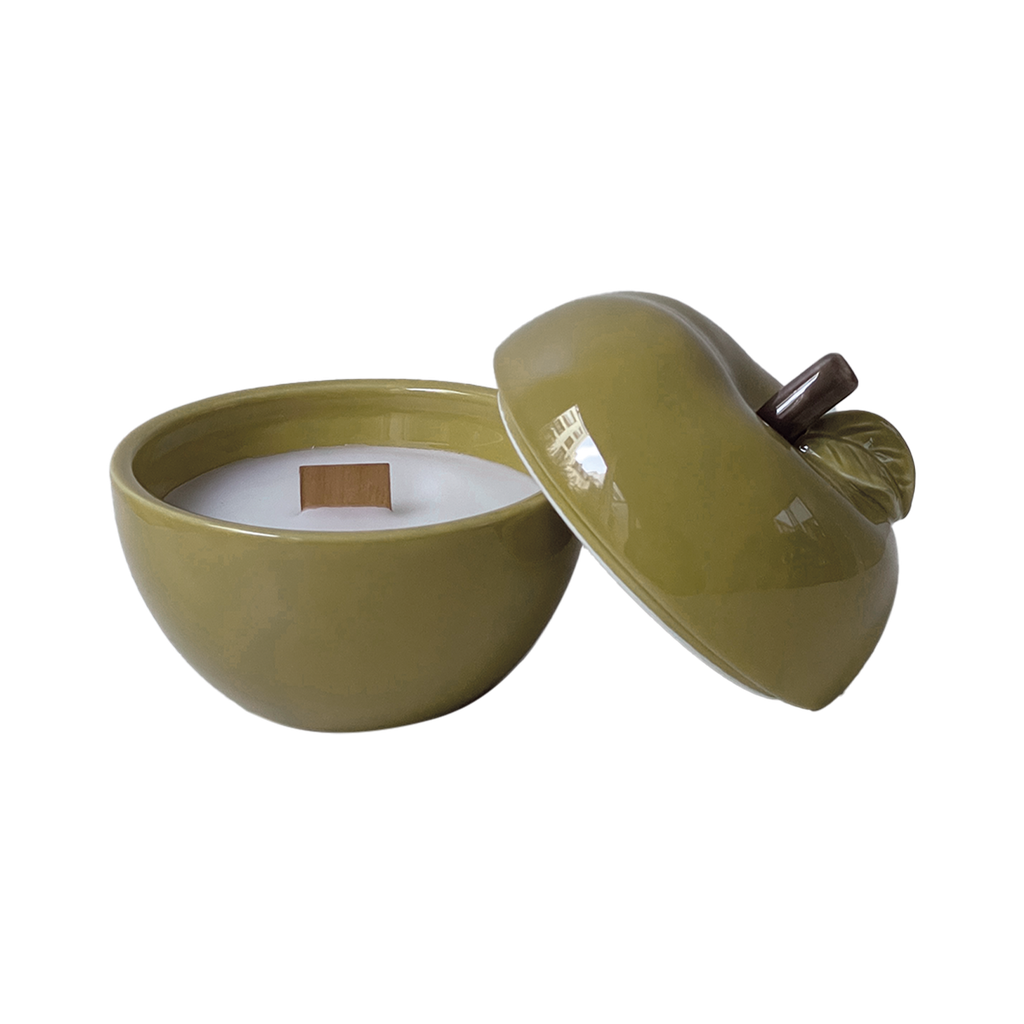 Bougie pom' glow kaki vanille D9,8 H10,2cm