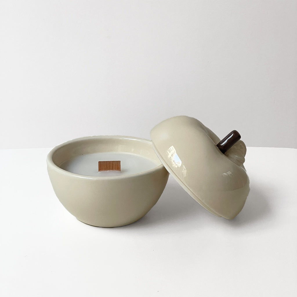 Bougie pom' glow beige vanille D9,8 H10,2cm