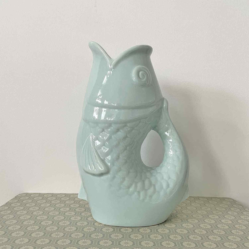 Vase pichet poisson gm bleu givré L16,5 P11 H25,3cm