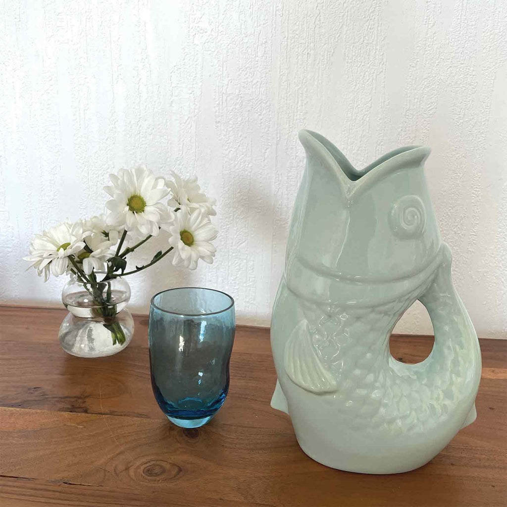 Vase pichet poisson gm bleu givré L16,5 P11 H25,3cm