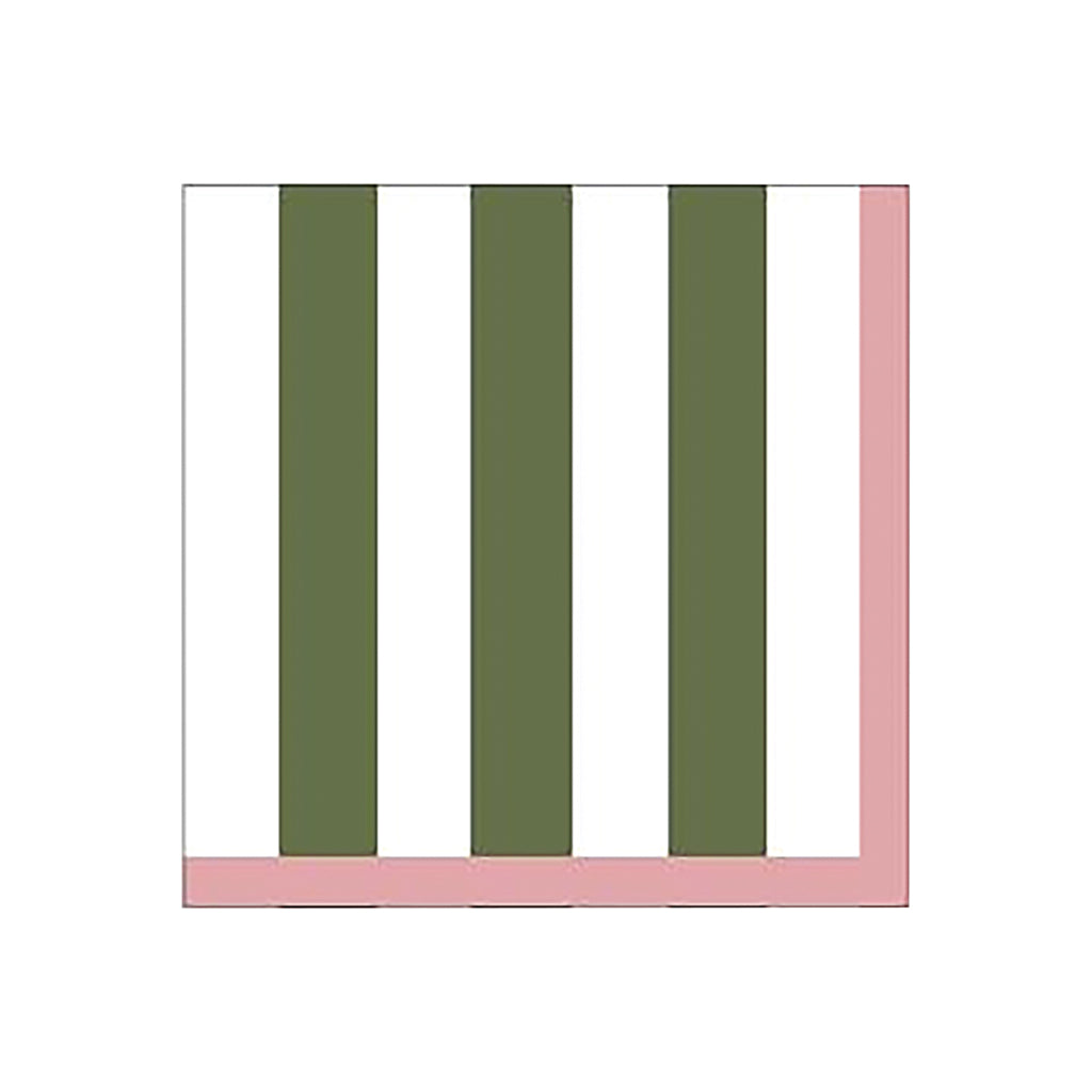 serviette papier rayure kaki et rose x20