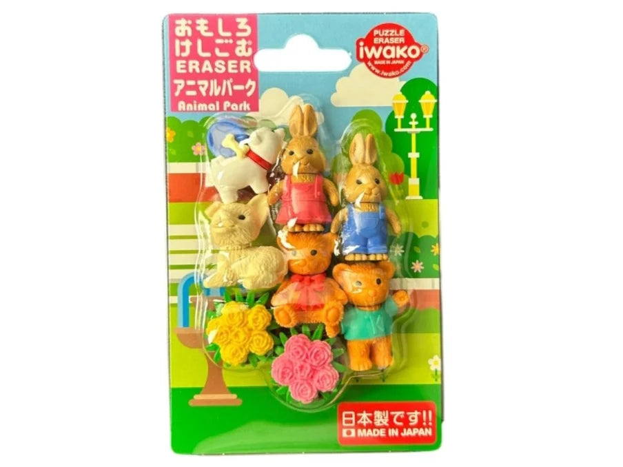 Set de gommes kawaii - Les animaux du parc - Iwako (Made in Japan)