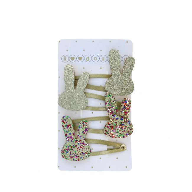 Lot de 4 barrettes lapins doré