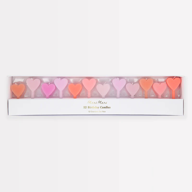Assortiment de 12 bougies cœurs roses - MERI MERI