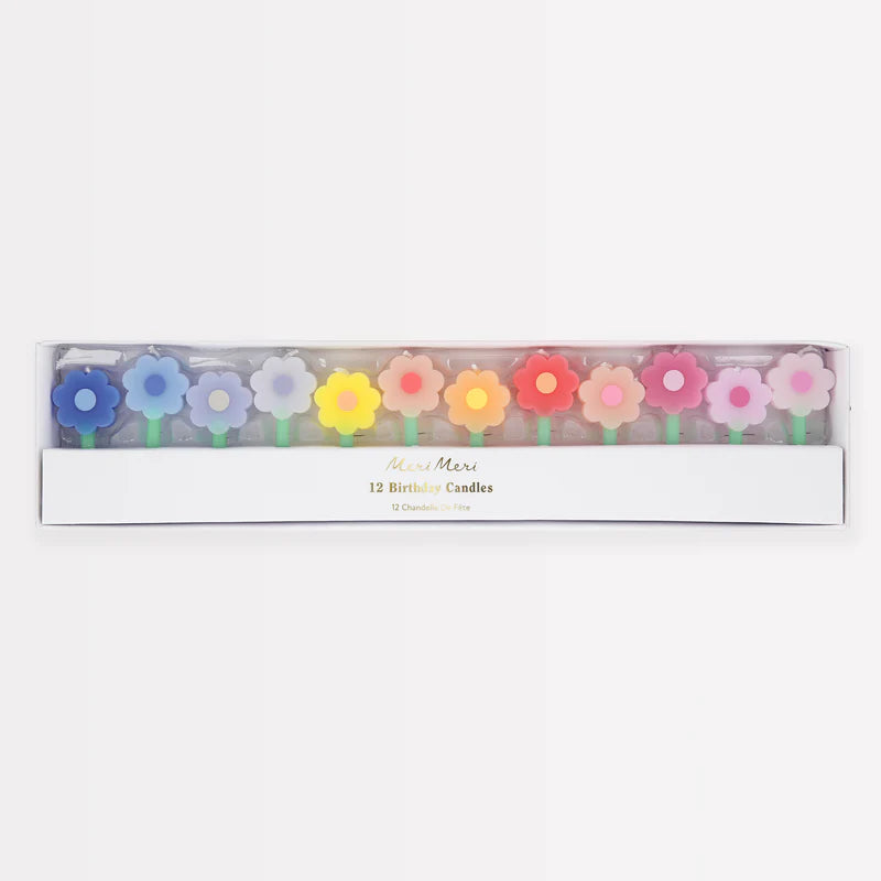 Assortiment de 12 bougies marguerites arc en ciel - MERI MERI