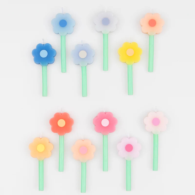 Assortiment de 12 bougies marguerites arc en ciel - MERI MERI