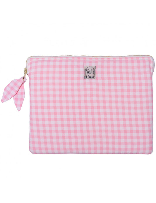 Pochette zippée PC/tablette vichy rose taille M