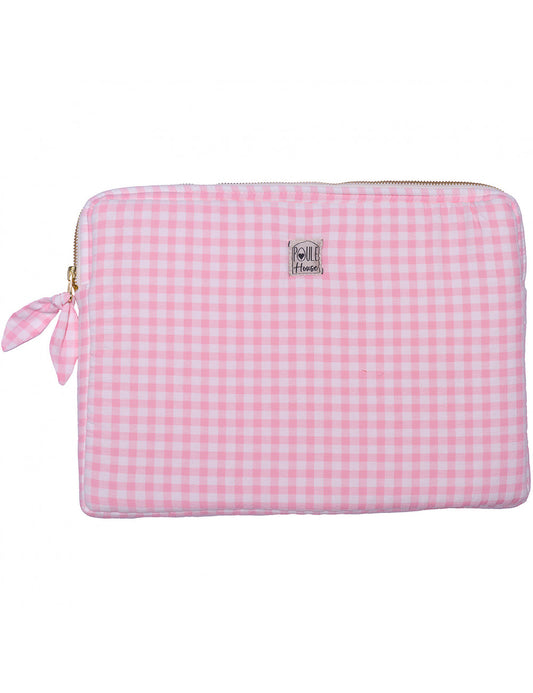 Pochette zippée PC/tablette vichy rose taille L