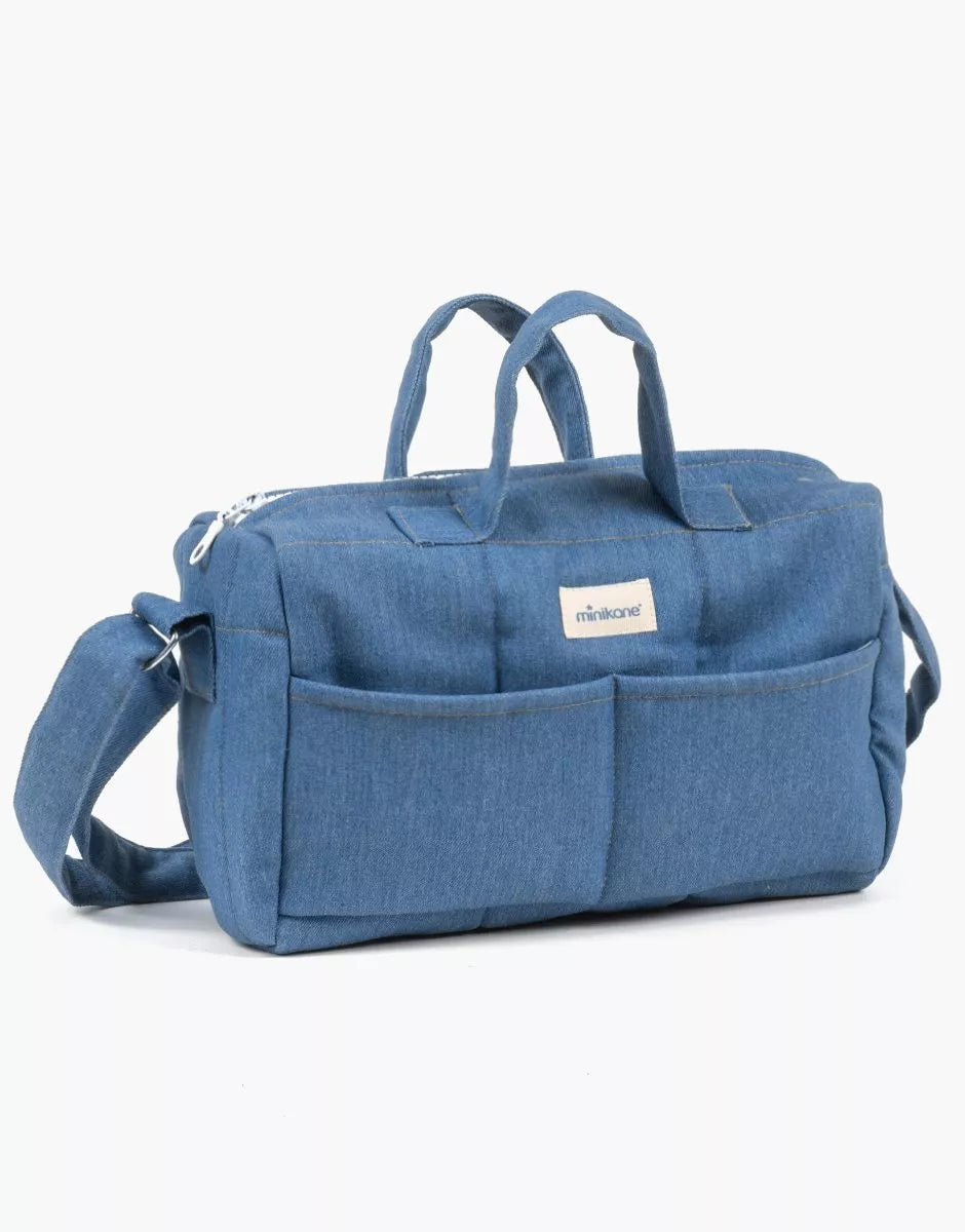 Sac à langer poupée en jean bleu denim