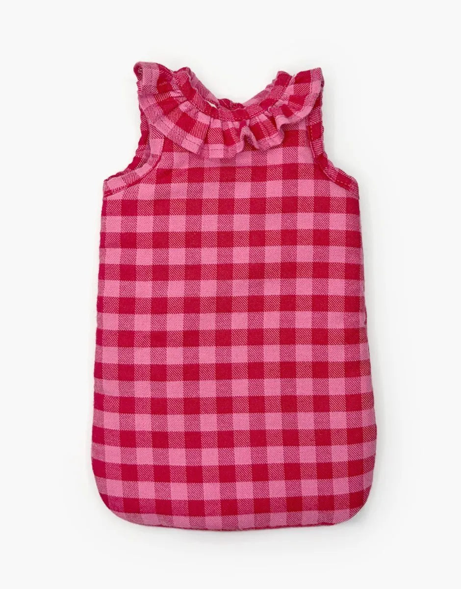 Turbulette poupée à collerette en flanelle Vichy cerise