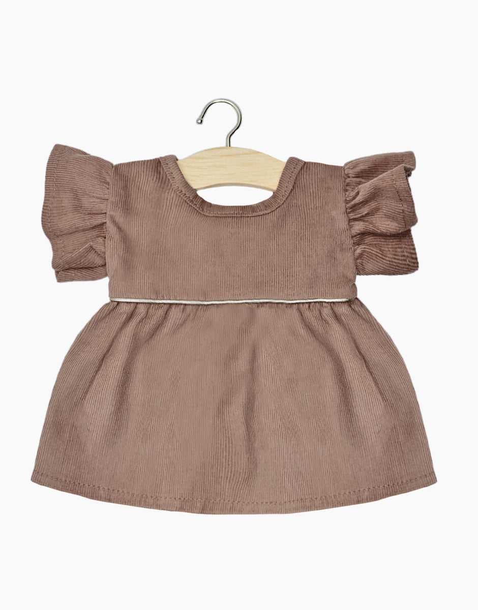 Robe Daisy et son headband en milleraie châtaigne avec passepoil