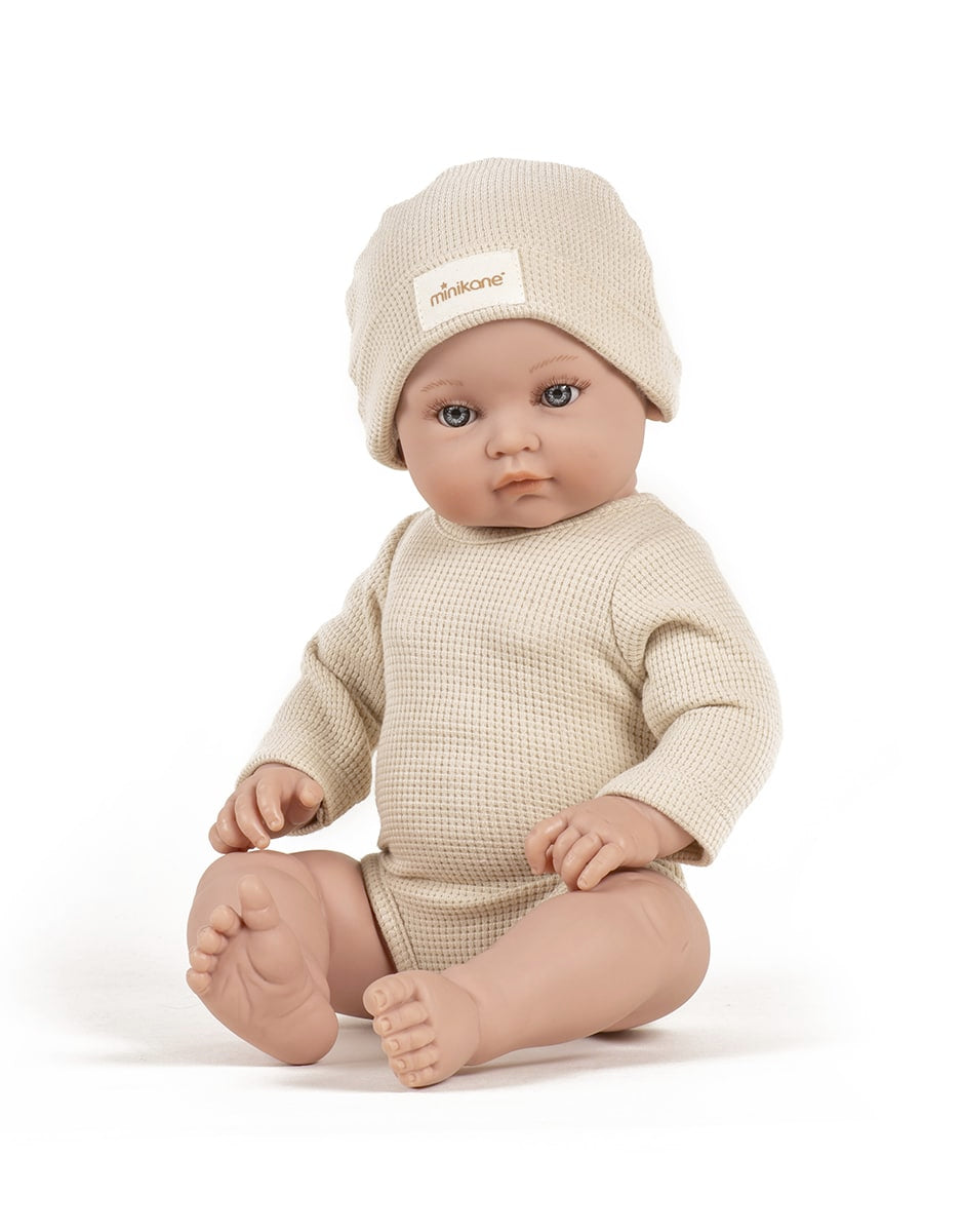 Bambinis – Body manches longues Andréa en maille nid d’abeille lin
