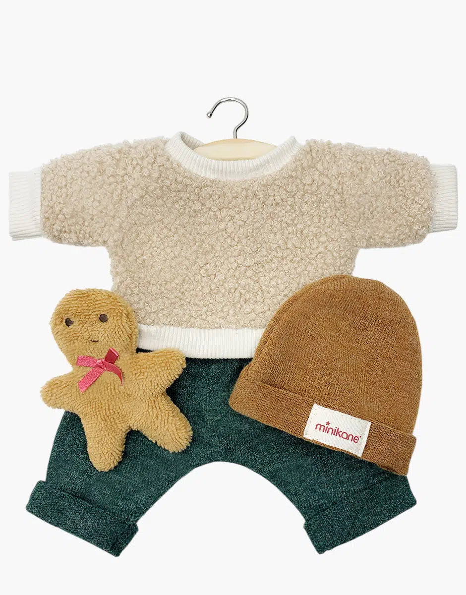 Gordis - Ensemble 3 pièces « Bonhomme Pain d’épices » vert avec doudou