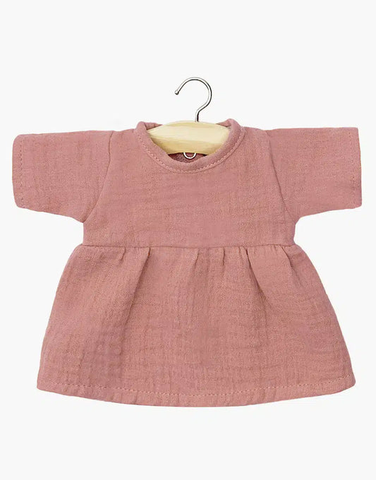 Robe Faustine à manches longues en gaze de coton rose thé