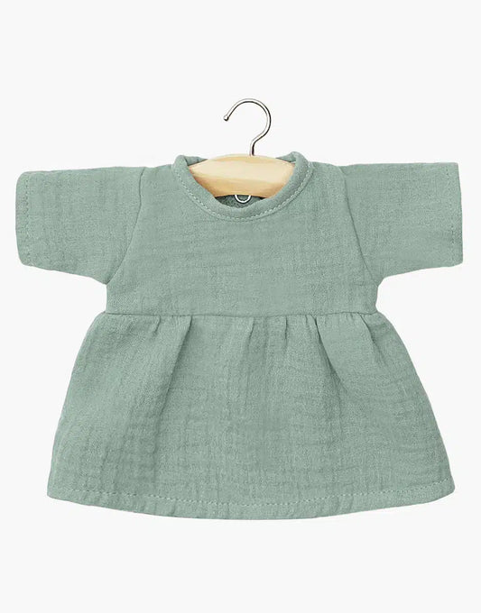 Robe Faustine à manches longues en gaze de coton vert baltique