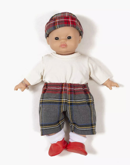 Babies – Ensemble garçon avec pantalon et bonnet à carreaux Tartan gris