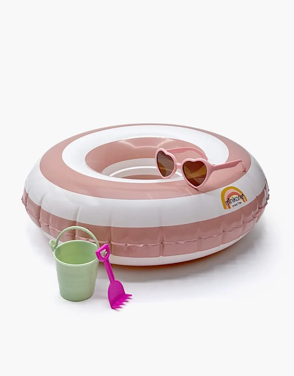 Lot accessoires de plage Mini Panchas avec bouée rayée rose