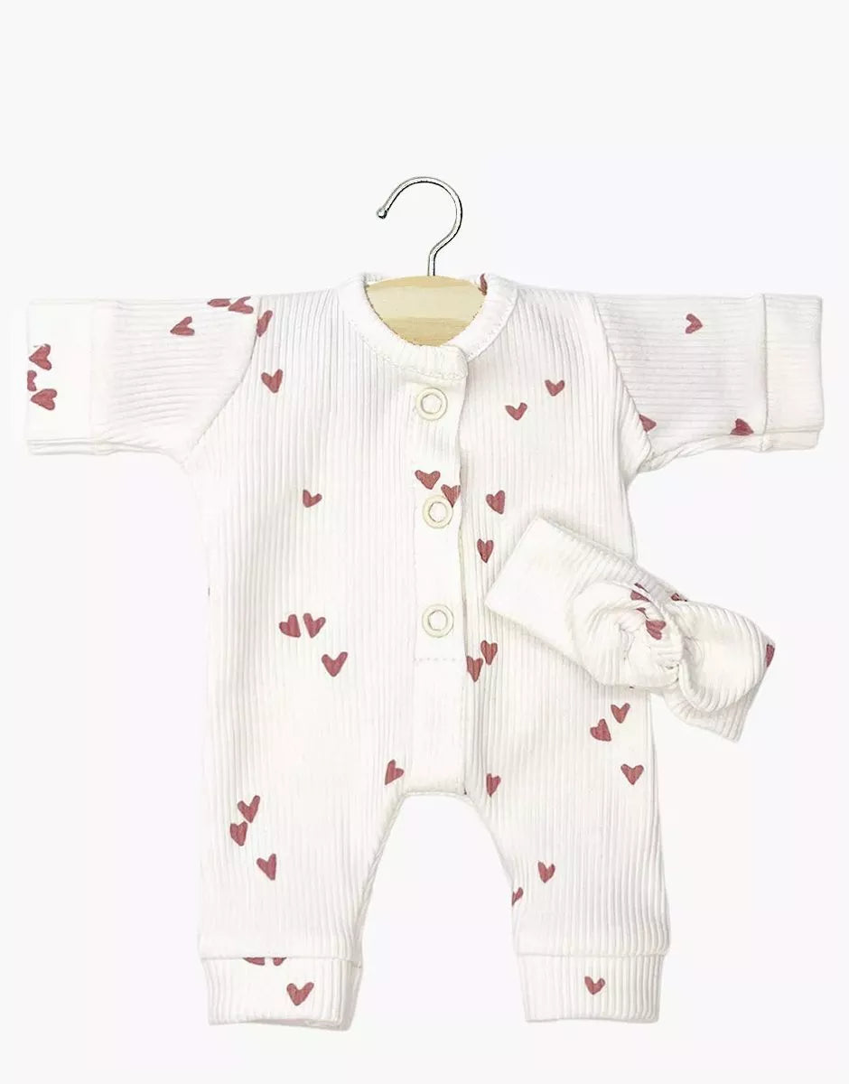 Babies – Combinaison Lili et son headband en maille côtelée Petits coeurs rose argile - MINIKANE