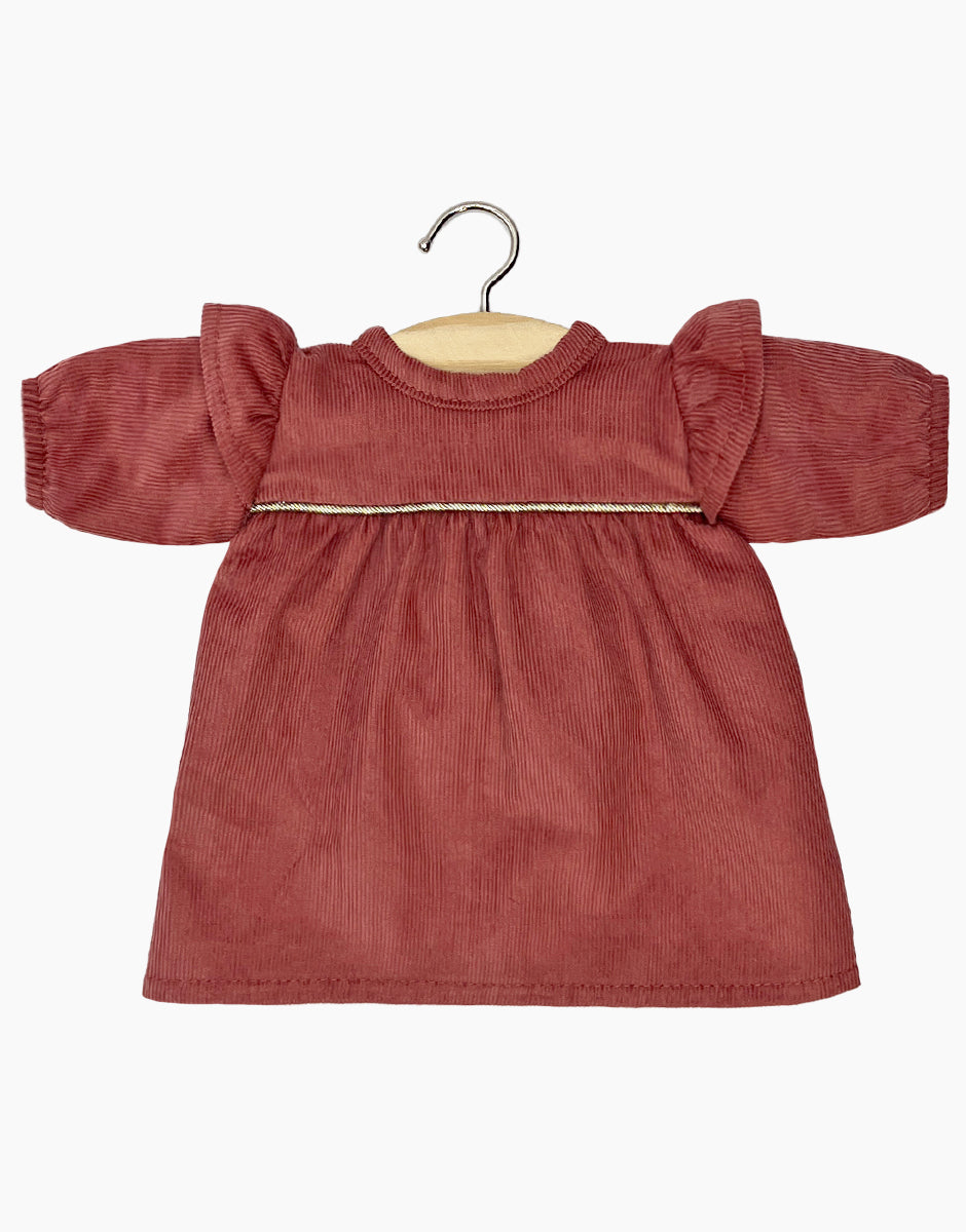 Robe Mélodie en milleraies marsala avec passepoil lurex mordoré