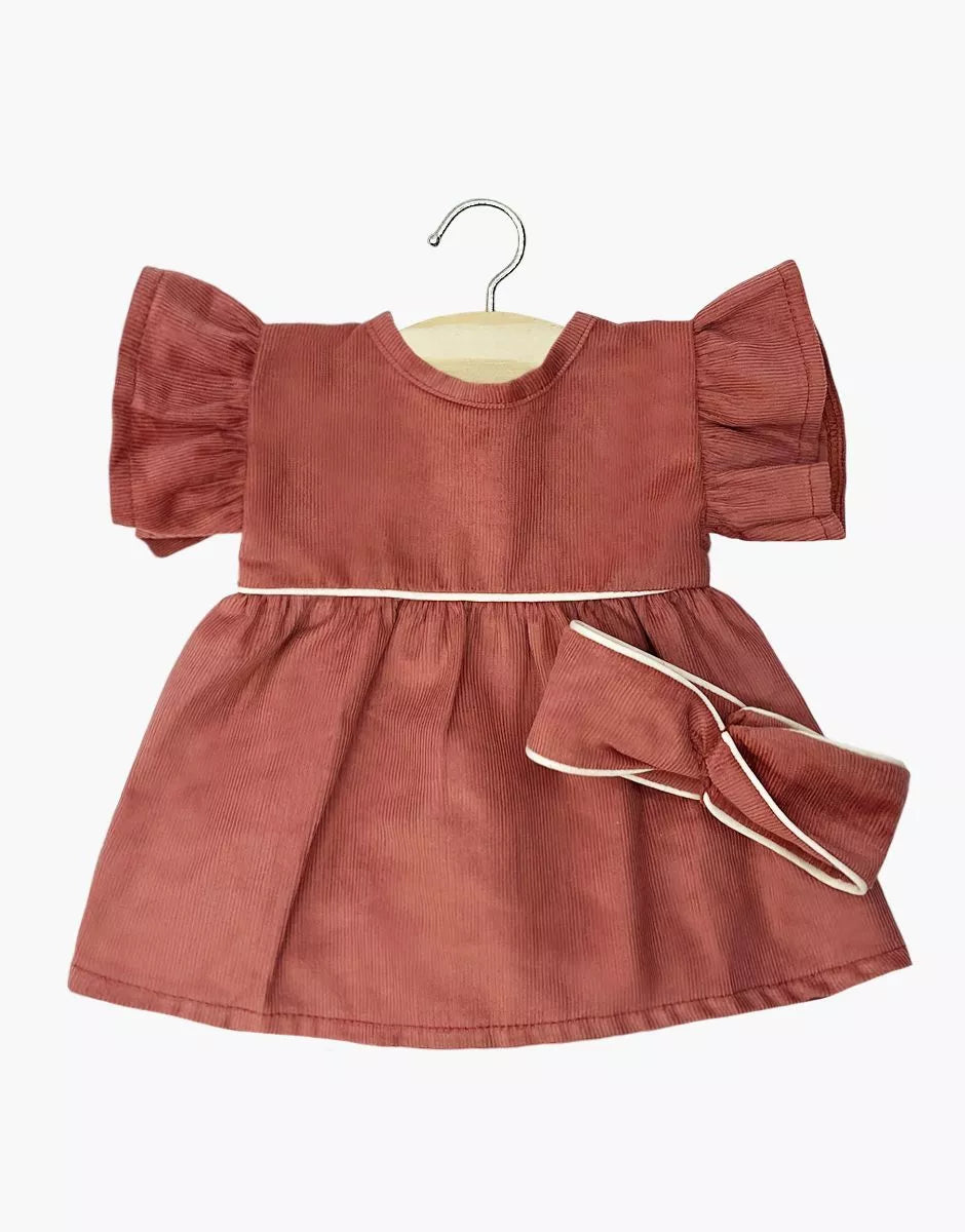Bambinis – Robe Daisy et son headband croisé en milleraies marsala