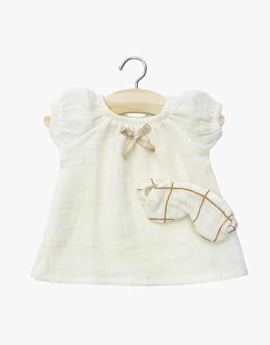 Chemise de nuit Sabrina en gaze de coton écru et son masque Dodo carreaux Aldo