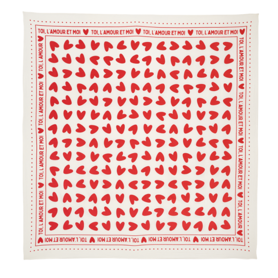 Petit foulard coeur - fond marron / motif rose