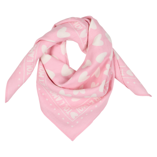 Petit foulard coeur - fond rose / motif blanc