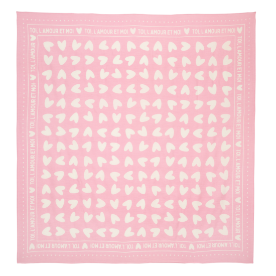 Petit foulard coeur - fond rose / motif blanc
