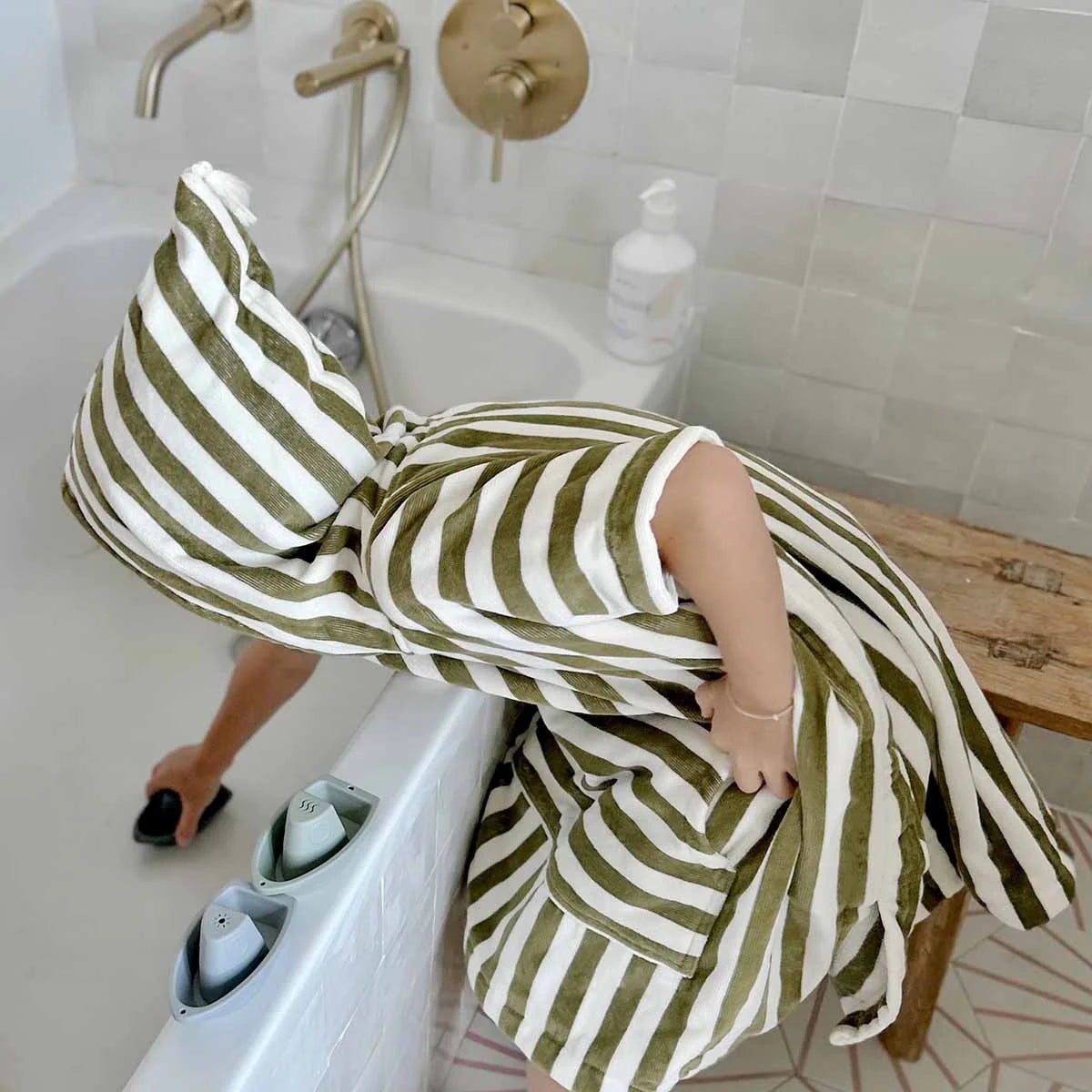 Poncho de bain Suzon Rayures kaki 4-6 ans