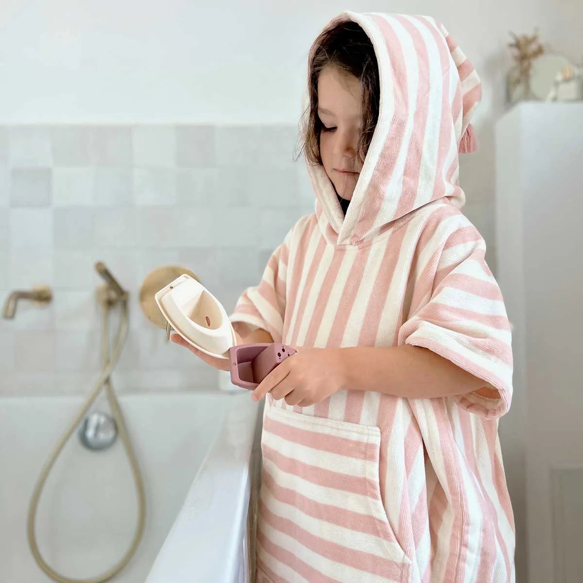 Poncho de bain Suzon Rayures light pink 4-6 ans