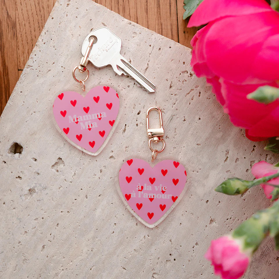 Porte-clé rose coeurs rouges - Mamma Mia - Mon petit Léon