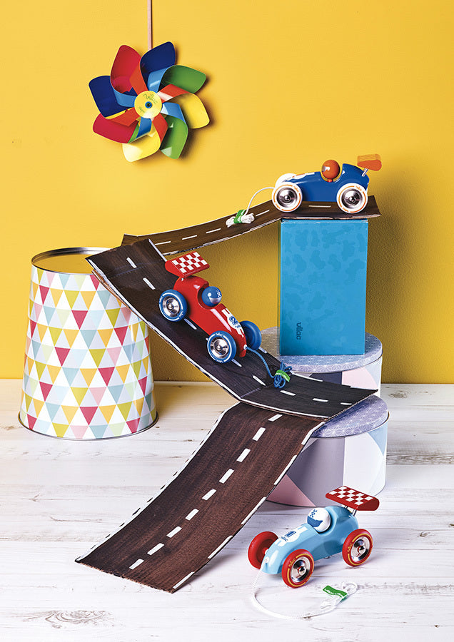 Voiture de course à traîner bleue et orange - Vilac