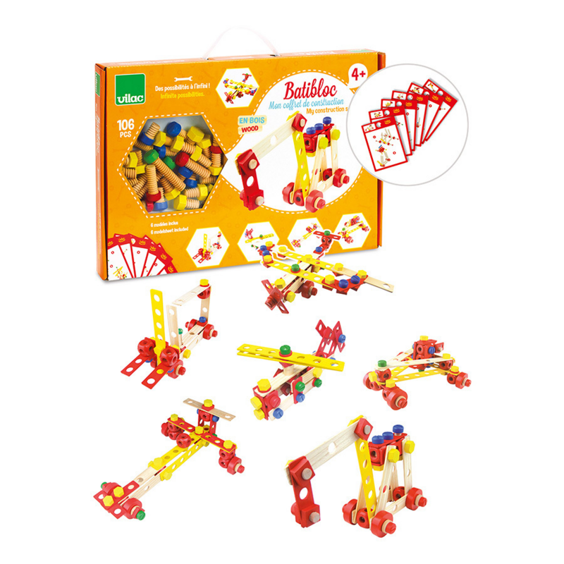 Jeu de construction en bois, coffret Batibloc