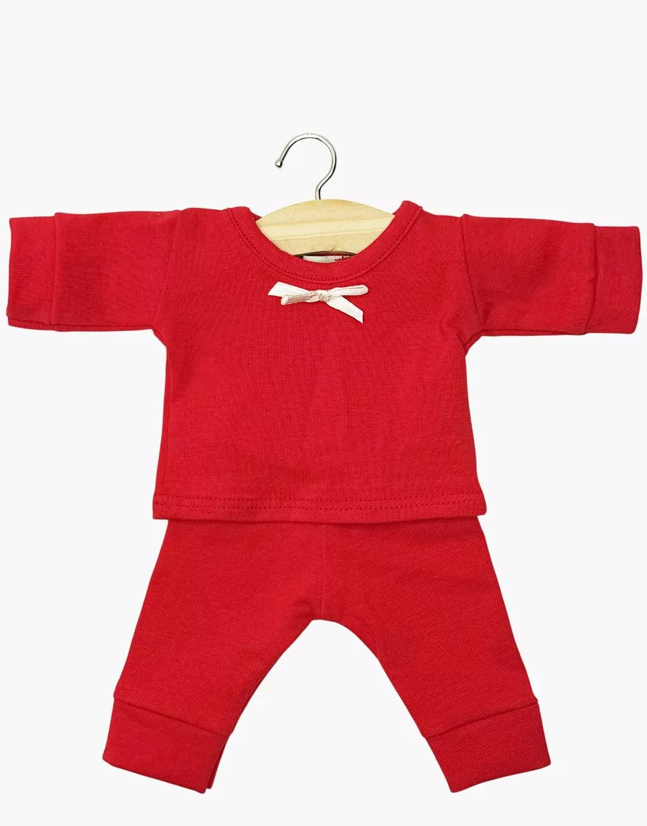 Pyjama Morgan fille à manches longues en jersey rouge carmin avec petit noeud