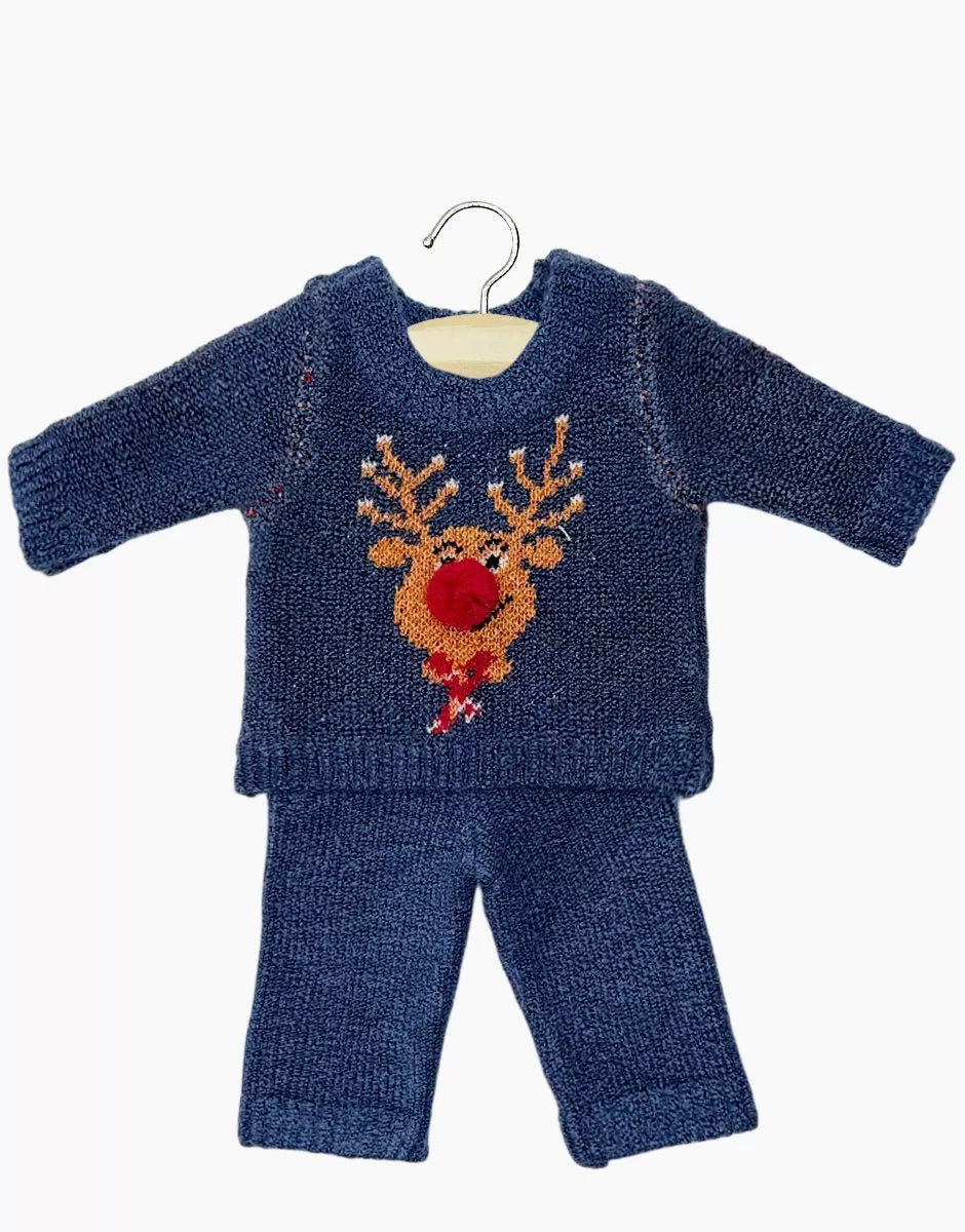 Ensemble 2 pièces mixte en tricot Petit renne bleu denim